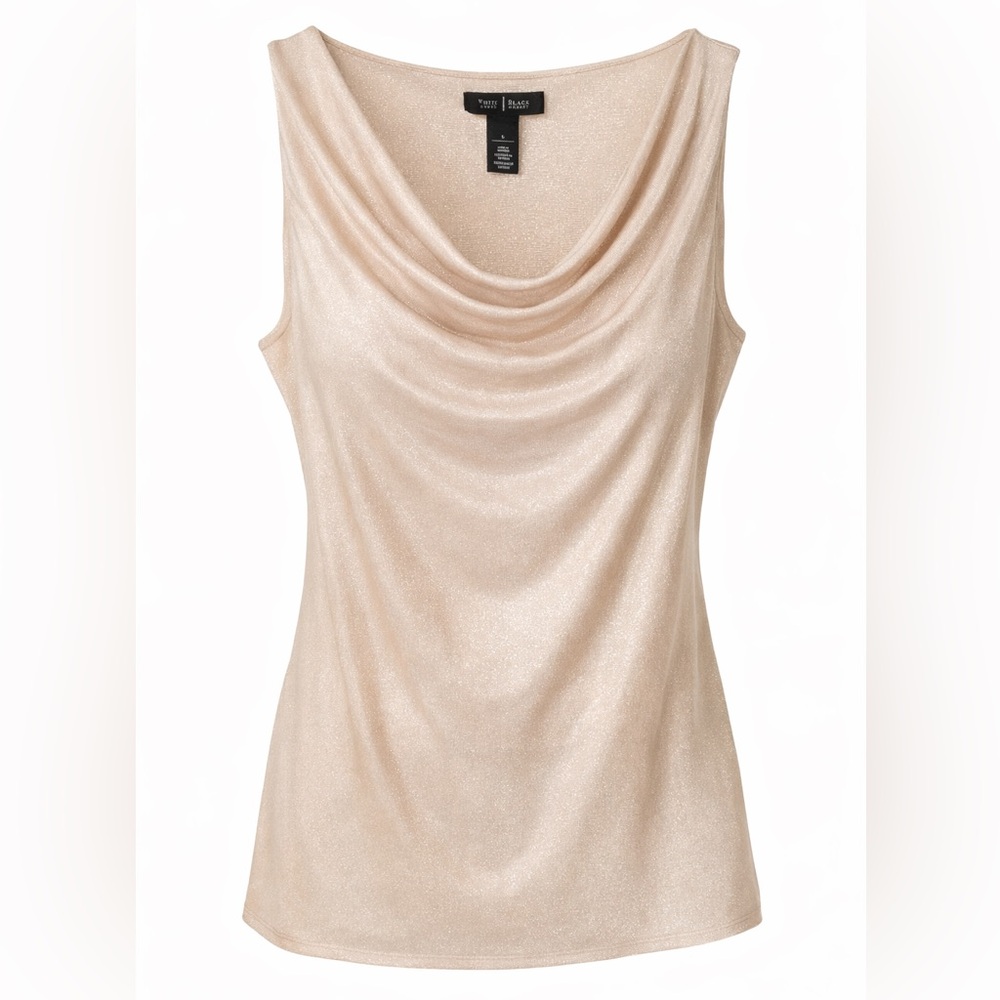 White House Black Market Sleeveless Glitter Cowl Neck Blouse - Champagne